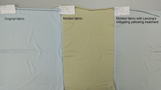 Comparative molding results of fabrics with and without Lenzing’s mitigating yellowing processing solution (Source: Lenzing)