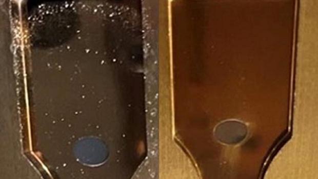 White silicone spots on injection mold surface before (left) and after (right) improvement (Source: Toray)