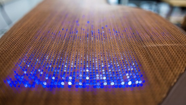 Laser-cut veneer laminated onto a fabric (with permission of Nuo GmbH, Karlsruhe/Germany)